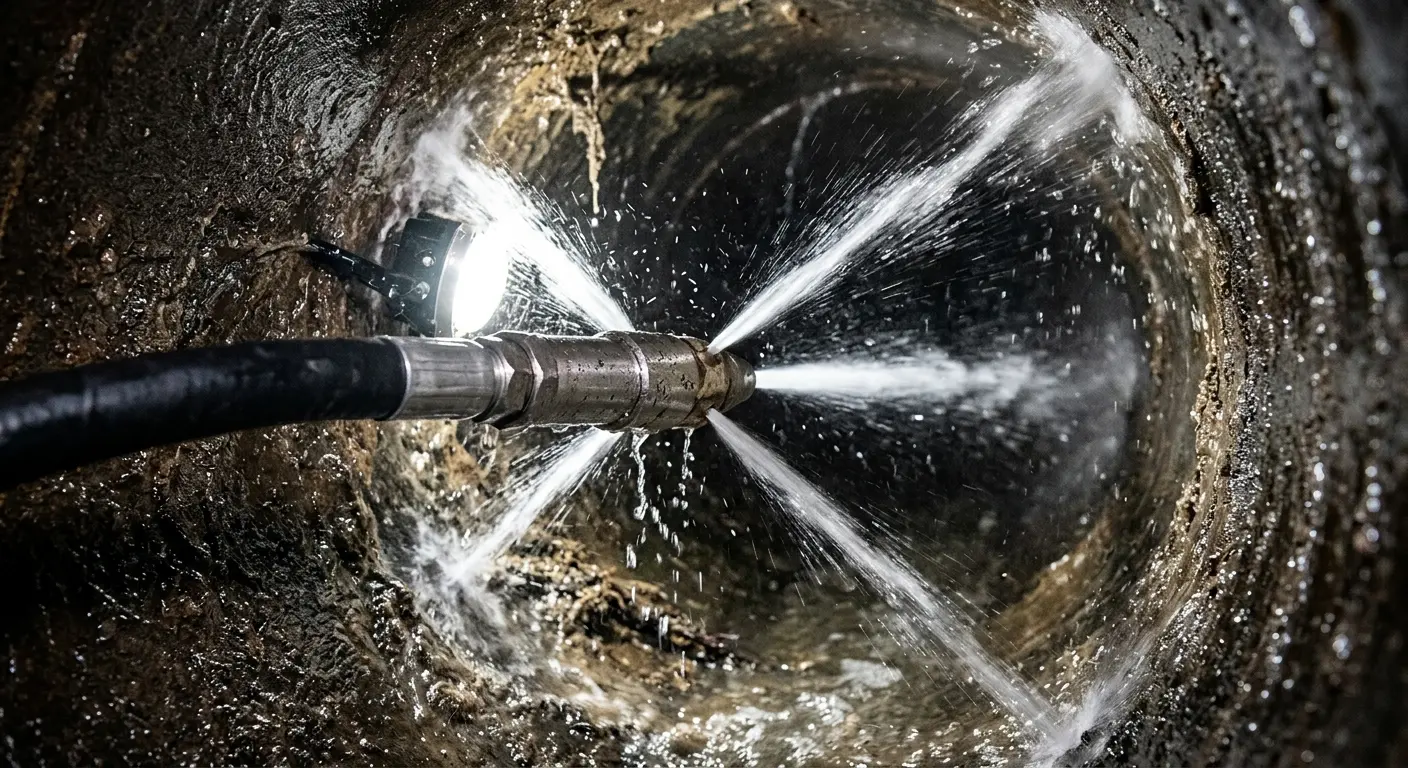 High-pressure hydro jetting nozzle cleaning sewer pipe for Sewer Cleanout in Mount Pleasant